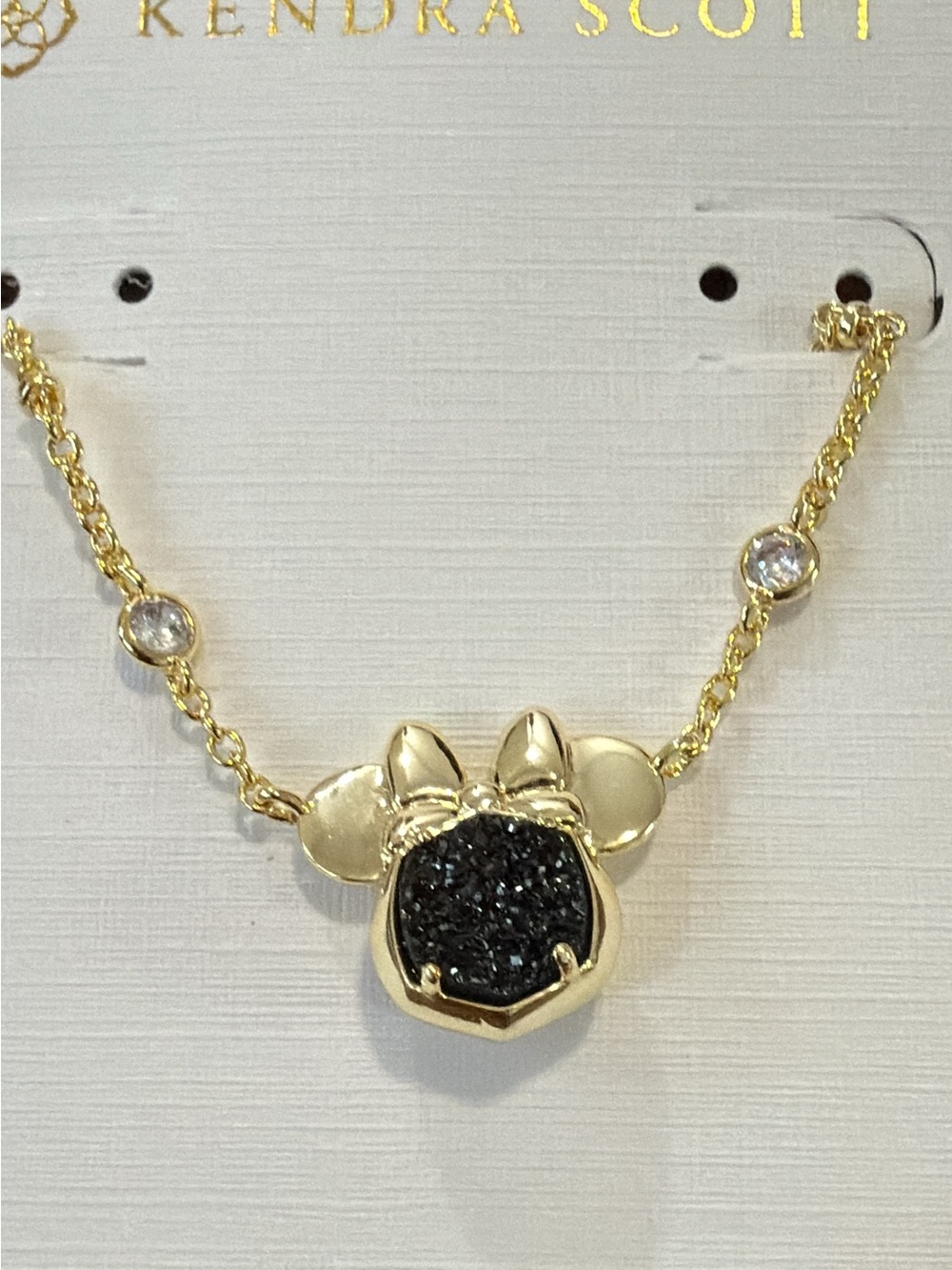 Disney / Kendra Scott Gold Minnie Mouse Short Pendant Necklace black Drusy NEW - Picture 3 of 9